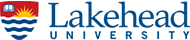 The Lakehead University logo. The logo consists of a red crest with a yellow sun, blue and white water, and a white book.
